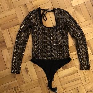 Gold sequin and black body suit (BCBG)